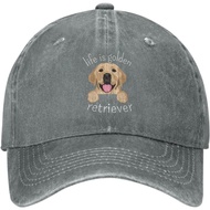 Funny Golden Retriever Caps Life is Golden Retriever Hat for Men Trendy Mens Hats Gray
