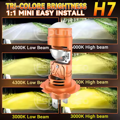 H7 LED Projector Car Headlights 3 Color Canbus Wireless 3000K 4300K 6000K Auto Fog Bulbs Plug&Play M