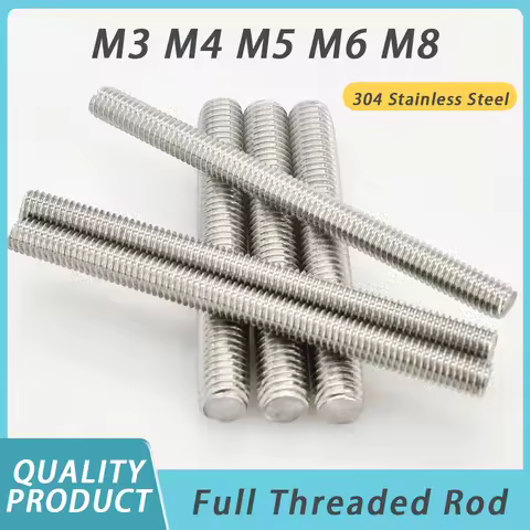304 Stainless Steel Full Threaded Rod Bolt M3 M4 M5 M6 M8 Length 16-300mm Fully Metric Headless Bolt