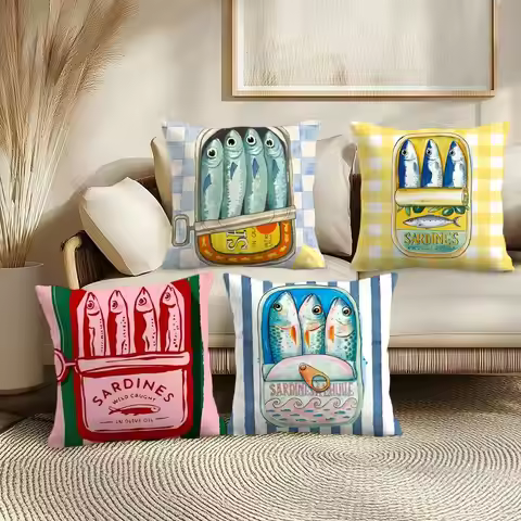 Sardine Can Cushion Cover Soft Short Plush Pillow Cover Smooth Cozy Texture Aesthetic Cushion Case H