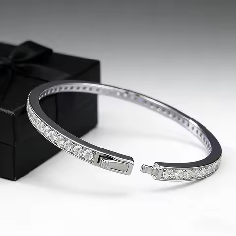 S925Silver-plated platinum half-diamond moissanite lab-grown diamond bracelet wholesale custom brace