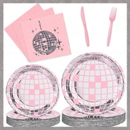 (GQWJ) Disco Party Supplies Plates Napkins Tablecloths Pink Disco Birthday Party Decorations 70s Pin