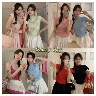 Glassy Sky Knitted T-Shirt Round Neck 5 Colors Korean Style Women's With A Cute Bow Fashion Shirt (E