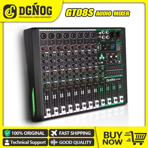 DGNOG Professional 8 Channel Audio Mixer with 99 DSP USB Recording Sound Table DJ Mixing Console Boa
