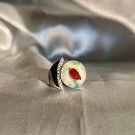 圓形翡翠紅雀翡翠玉戒指