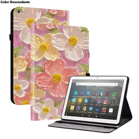 Painted Flip Leather Tablet Case For Amazon Fire HD8 2020 Fire HD 8 2022 compatible Shockproof Prote