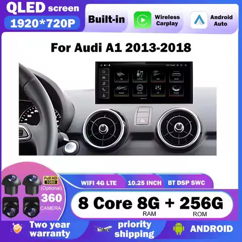 Carplay Android Auto 10.25" For Audi A1 2012-2018 Car Multimedia Player WIFI 4G BT Stereo GPS Naviga