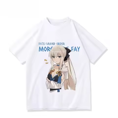 Anime Fgo Morgan Lefee Fate Peripheral Saber Short Sleeve T-shirt Men and Women Casual Sports Tops S