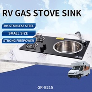 RV camper small apartment black glass countertop with sink integrated double-head stainless steel ga