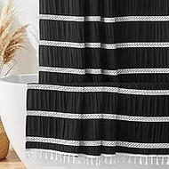 Siiluminisoy Extra Long Shower Curtain Fabric 72 x 84 Inch Shower Curtain Black Striped Cotton Blend