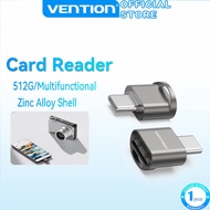 Vention Card Reader USB 2.0 Type C 512G Zinc Alloy TF Single Card Reading With Keychain Easy Read Fo