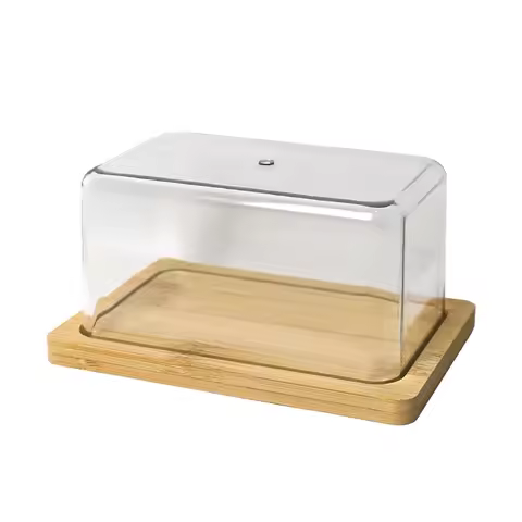Bamboo Butter Dish Plate with Transparent Cover Household Butter Box Container Refrigerator Keep Fre