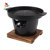EBINL Mini BBQ Grill, Wood Aluminum Alloy Black Hibachi Grill, Durable Wooden Trivet Smokeless Desig