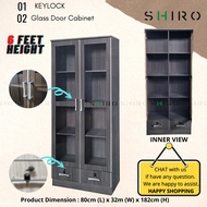 SHIRO Furniture Almari Buku Kaca 2 Pintu Bookcase Display Cabinet 2 Door Glass Keylock Storage Cabinet  Wenge Color
