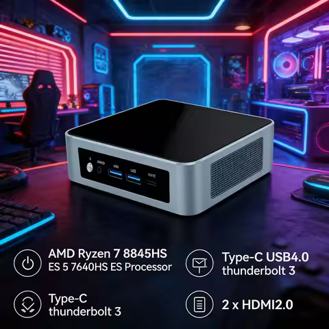 Cheap Office Home Mini PC AMD Ryzen 7 8845HS ES 5 7640HS ES Type-C thunderbolt3 2xHDMI 2.0 Mini Comp
