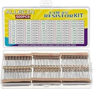 ALLECIN 50 Values 1/4W 0 Ohm to 10M Ohm ±5% Carbon Film Resistor Assorted 1/4 Watt Common Fixed Resi