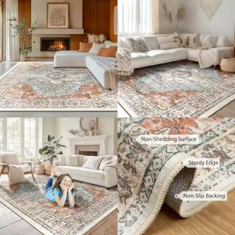 8x10 Area Rug Washable Rugs for Living Room, No Pile Boho Carpet for Entryway Bedroom Dinning Room,