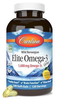 Carlson - Elite Omega-3 Gems, 1600 mg Omega-3 Fatty Acids Including EPA and DHA, Norwegian, Wild-Cau