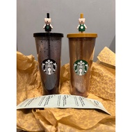 Starbucks Frappuccino Cold Cup Tumbler (Starbucks Tumbler 24 oz) Starbucks Tumbler with Bear Topper