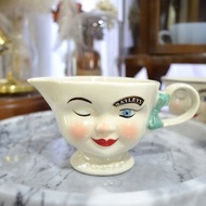 美國中古董90年代立體陶瓷笑臉娃娃奶壺咖啡店家居擺設茶杯咖啡杯
