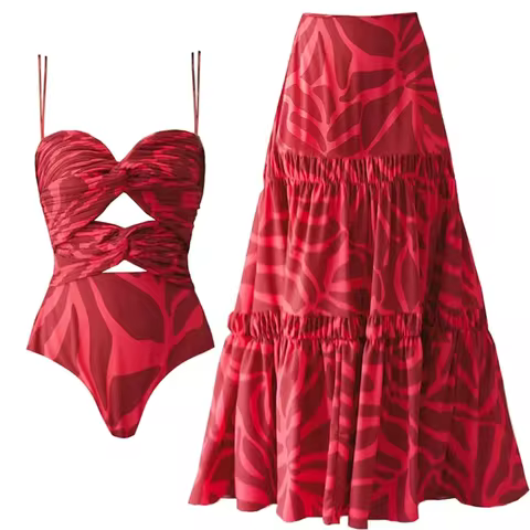 2025 Print Bikini Swimsuit with Skirt Bandage Swimwear Women Brazilian Bikini Bathing Suit Skirt Dre