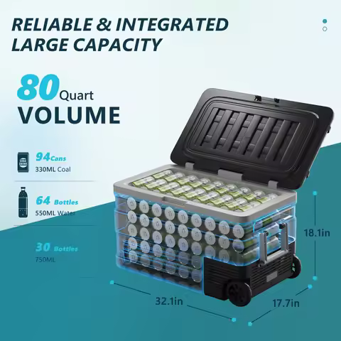 SIMZLIFE 80QT(75L)Car Refrigerator, Electric Cooler,12V/24V DC,110-240V AC,-4℉~68℉ Portable Freezer 