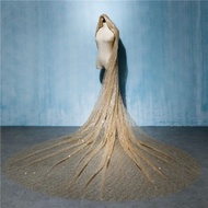 Gold 3Meters Wedding Bridal Veil Long Bride Luxurious Cathedral Veil Glitters Shiny Bling Bling Veil