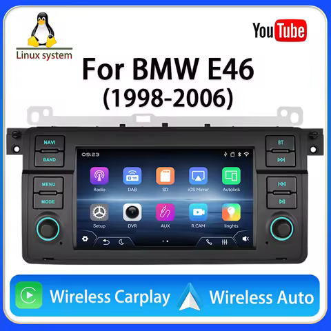 For BMW E46 (1998-2006) 7-inch (Linux system) Wireless CarPlay Wireless Android Auto YouTube Player 