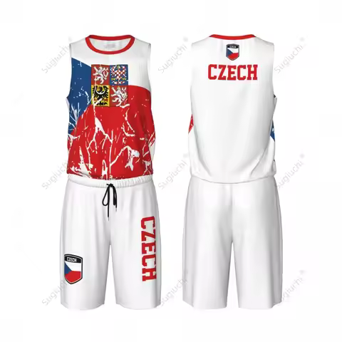 Czech Republic Flag Grain Men Basketball Set Shirt & Pants Sleeveless