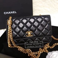Chanel 22K黑色新金球WOC black new pearl crush wallet on chain mini bag mini flap bag 調節扣調節鏈 專門店已加價至32400
