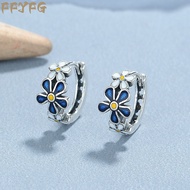 FFYFG ️ Thai Silver Flower Earrings Female|Retro Distressed Blue Flower Earrings|Retro Earrings|Flow