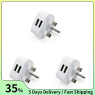 USB Plug Adaptor 3PCS 12W 3 Pin Mains Charge Head 5V 2A UK Dual USB Charger Plugs UK Plug