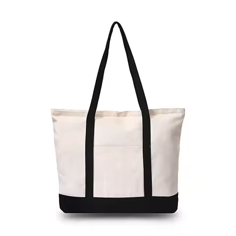 Pomelo Best Cotton Canvas Tote Bag Large Shoulder Bag with Outer Pocket for Women Shopping Beach Tra