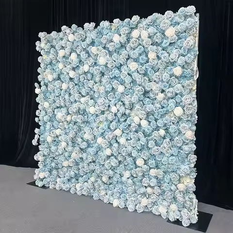 Promise Wedding Realistic Silk 3D Flower Wall 8x8 Panel Blue and White Rose Decoration for Mother's 