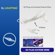 2 Pin 3 Meter EU Plug and Socket Extend Wire For Indoor Outdoor Extension Cable 220-240V Kabel Sambungan Transparent