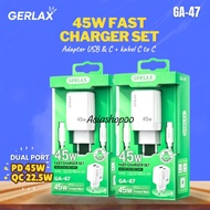 GERLAX GA-47 Charger Dual Port USB-C 45W USB-A 22.5W Fast Charging Free Cable C to C 66W