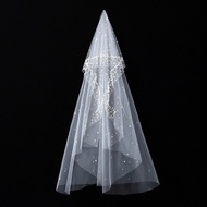 Vintage Pearls Tulle Bridal Veil Pearls 130cm Long Wedding Veil Exquisite Face-Covered Wedding veil