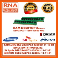 RAM DESKTOP DDR3 | USED DESKTOP RAM 8GB DDR3 - 1600/12800Mhz