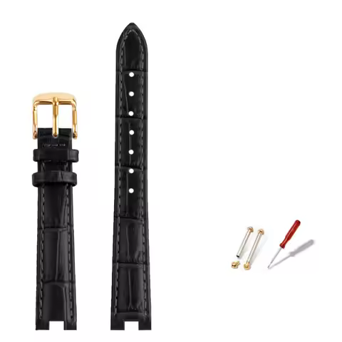 12 14mm cowhide notch leather women watch strap chain accessories black white pink watchband For GC 