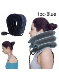 1個藍色三層頸部拉伸器,頸部牽引器,頸部按摩枕,旅行頸枕,頸部放鬆枕,頸部伸展枕,頸部牽引枕,充氣枕,適用於緩解頸部疲勞
