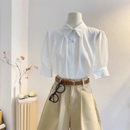 puff sleeve nabora blouse puff sleeve blouse French Lapel Puff Sleeve White Casual Top - Summer 2025
