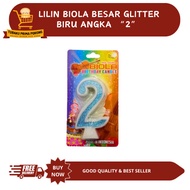 LILIN LARGE GLITTER VIOLIN CANDLE NUMBER 2biru - BIRTHDAY CANDLE