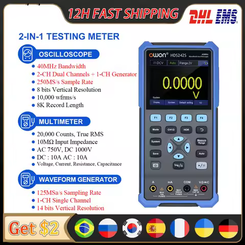 OWON HDS242S 242 Handheld Digital Oscilloscope 250MS/s 8 Bits 40MHz Bandwidth 2CH+1CH Generator True