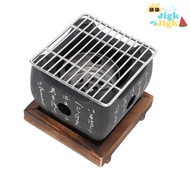 JIGK Hibachi Grill, Cast Metal Fast Heating Japanese Charcoal Grill, Professional Wooden Tray Black 