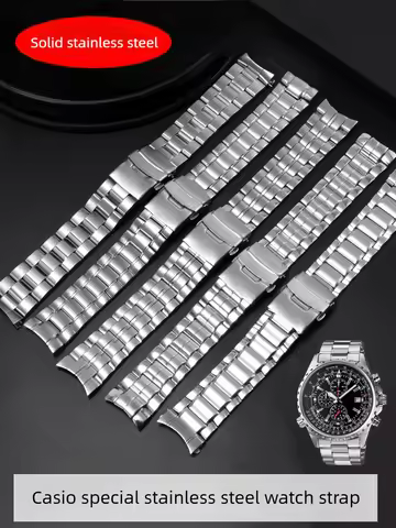Stainless Steel Watch Strap Men's Suitable for Casio EF-501 521 527 544 563 Series Arc Bracelet 22mm