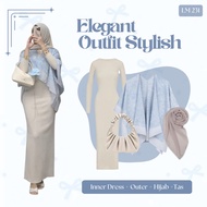 One Set of Beach Wedding Outfits | Outer Arwen, Inner Dress, Hijab, Bag | Settings LM231Wanita