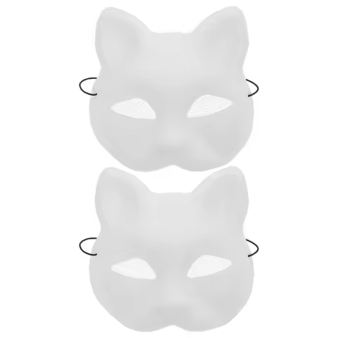 2Pcs Mesh Yarn Cat Face White Embryo Mask Fox Blank DIY Halloween Mask Animal Half Facemasks Masquer