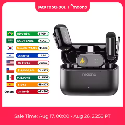 MAONO T1 Mini Wireless Lavalier Microphone Lapel Mic with Noise Cancellation Auto Clipping App Contr