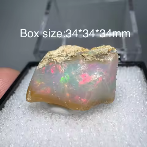 Natural Rare Colorful Ethiopia Opal (No Need Water) Gem Mineral Specimen Box Size:34X34mm (Need ligh