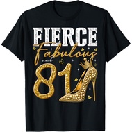 Men's cotton T-shirt 81st Birthday Fierce Fabulous and 81 Year Old Gifts Heels T-Shirt Vintage T-shi